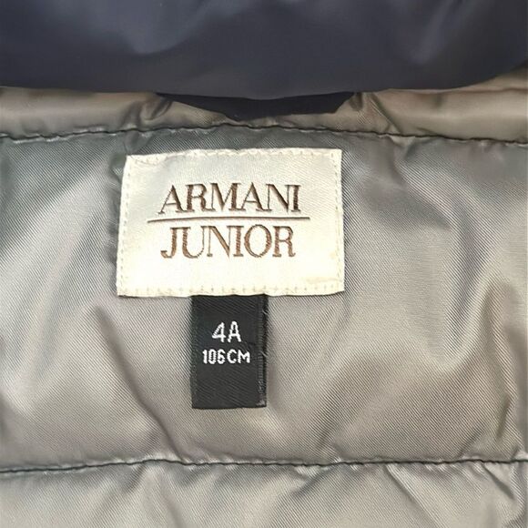Armani Junior Boy’s Puffer Jacket Navy Blue Zip Front Hooded Chest Logo size 4 - Picture 10 of 11